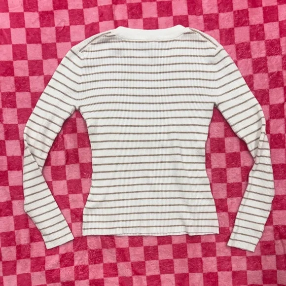 Bobeau Cream & Tan Striped Ribbed Sweater - Picture 6 of 6